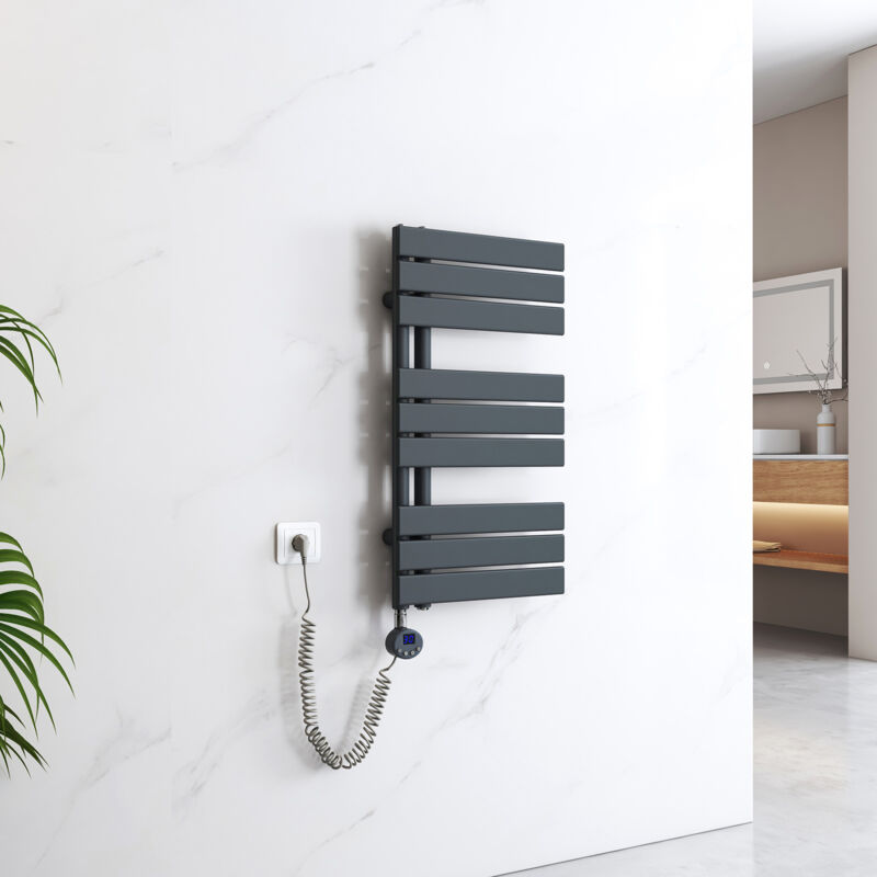Emke - Sèche-Serviettes Électrique avec élément chauffant thermostat température réglable minuterie, Anthracite, 762x400mm 400W
