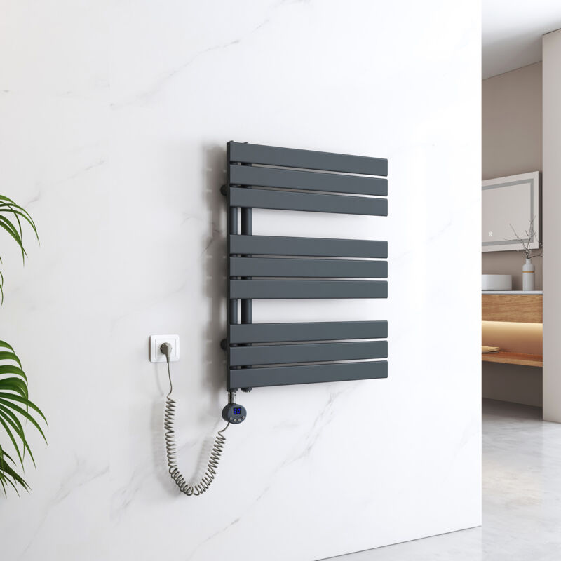Emke - Sèche-Serviettes Électrique avec élément chauffant thermostat température réglable minuterie, Anthracite, 762x600mm 400W