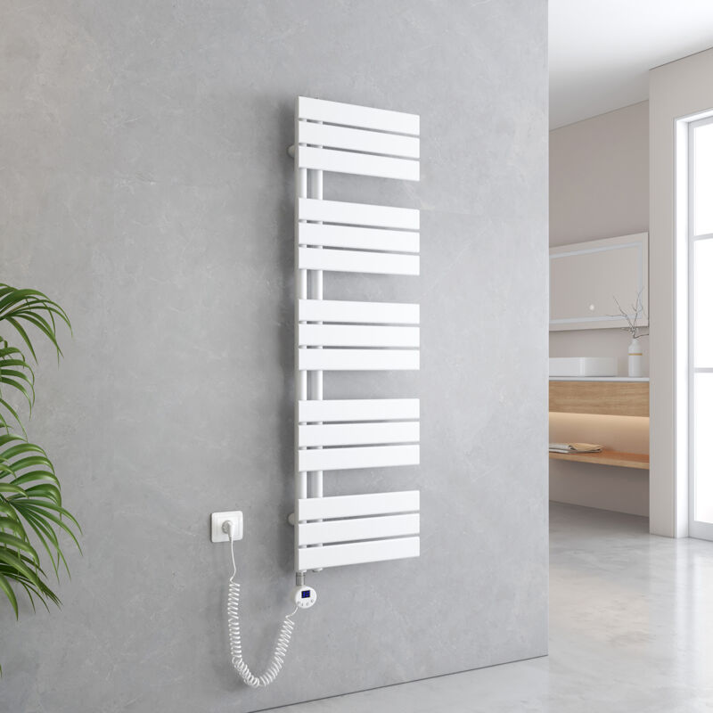 Sèche-Serviettes Électrique Panneau avec élément chauffant thermostat, baguette chauffante avec minuterie, Blanc 1320x400mm 600W - Emke