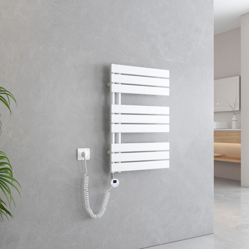 Sèche-Serviettes Électrique Panneau avec élément chauffant thermostat, baguette chauffante avec minuterie, Blanc 762x500mm 400W - Emke