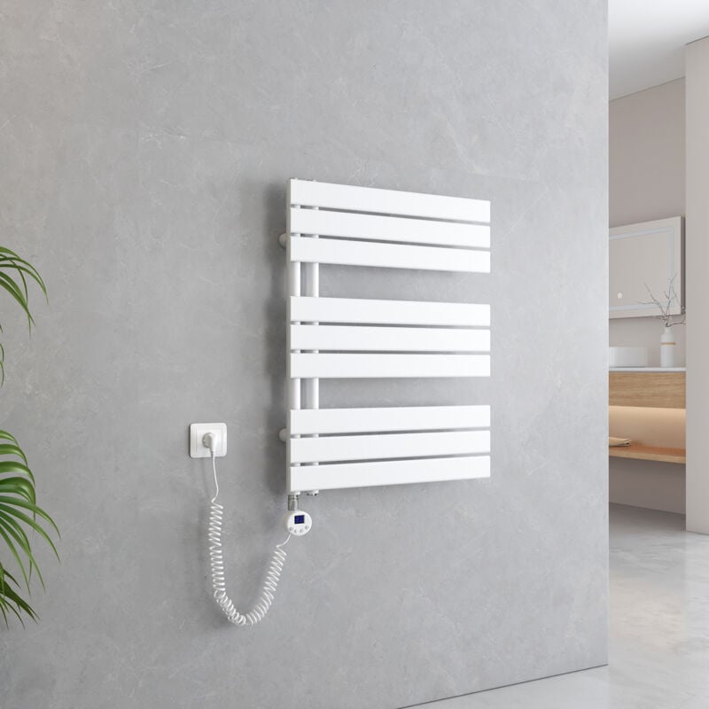Sèche-Serviettes Électrique Panneau avec élément chauffant thermostat, baguette chauffante avec minuterie, Blanc 762x600mm 400W - Emke