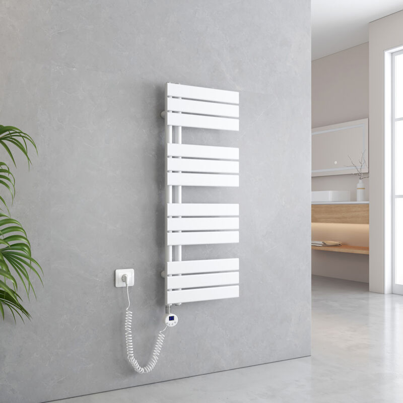 Emke - Sèche-Serviettes Électrique Panneau avec élément chauffant thermostat, baguette chauffante avec minuterie, Blanc 1041x400mm 400W