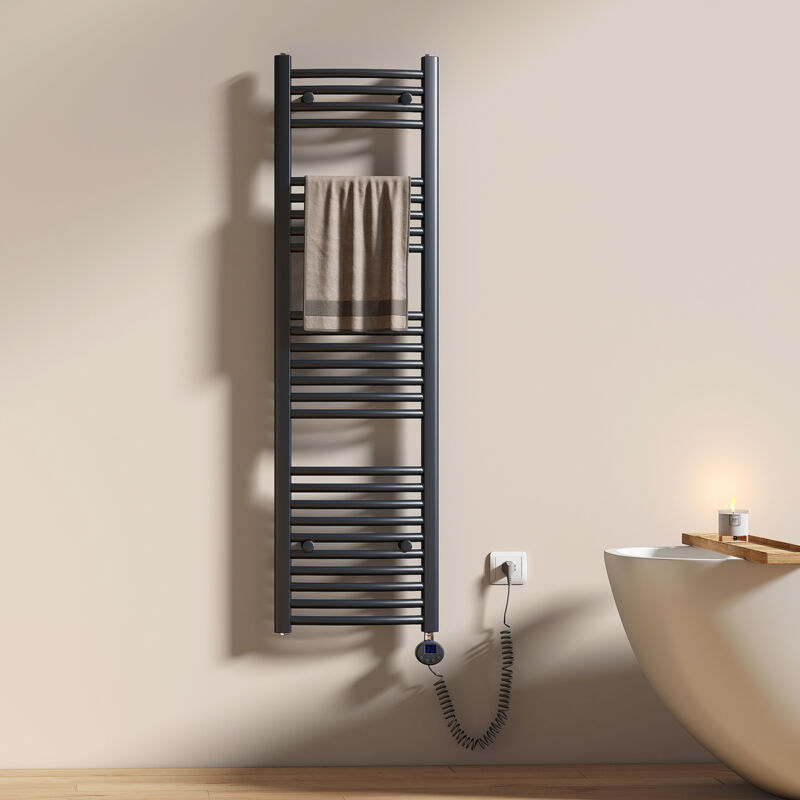 Sèche-Serviettes électrique, Porte-serviettes chauffant électrique, 500W, Anthracite 140x50cm - Emke