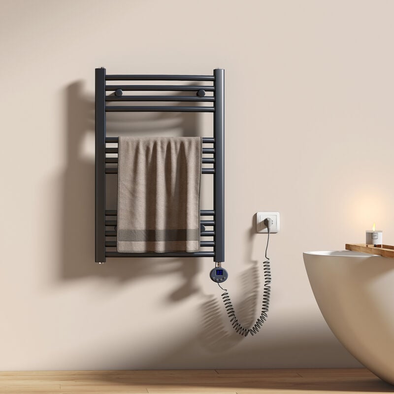 Sèche-Serviettes électrique, Porte-serviettes chauffant électrique, 300W, Anthracite 75x50cm - Emke