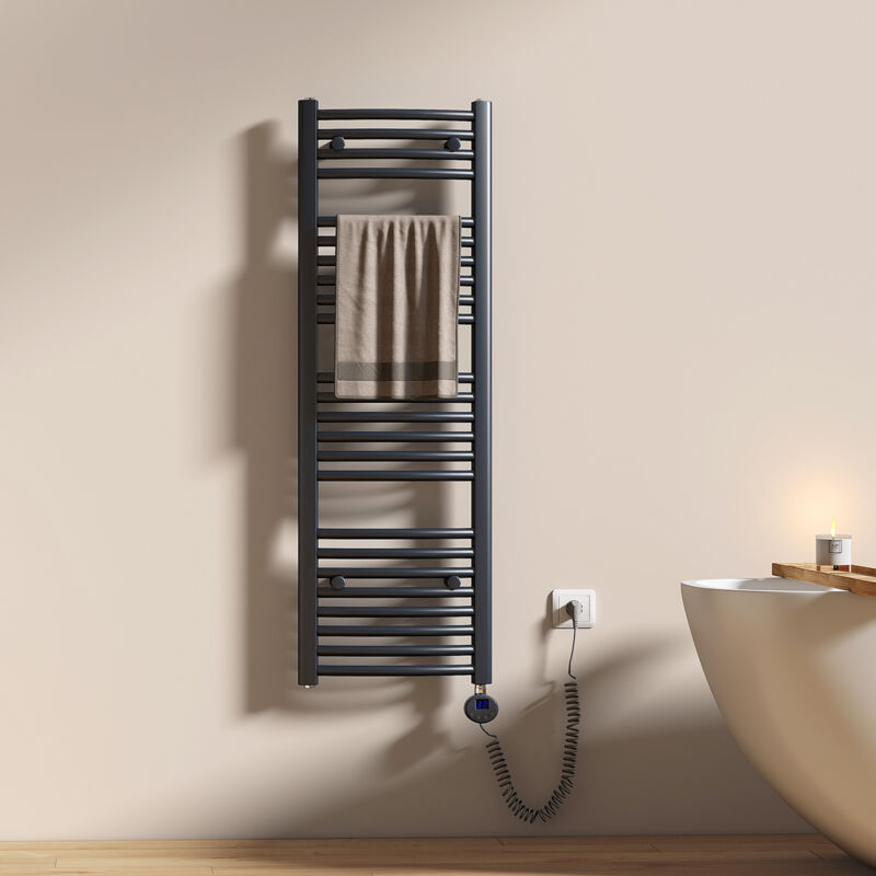 Sèche-Serviettes électrique, Porte-serviettes chauffant électrique, 500W, Anthracite 120x40cm - Emke