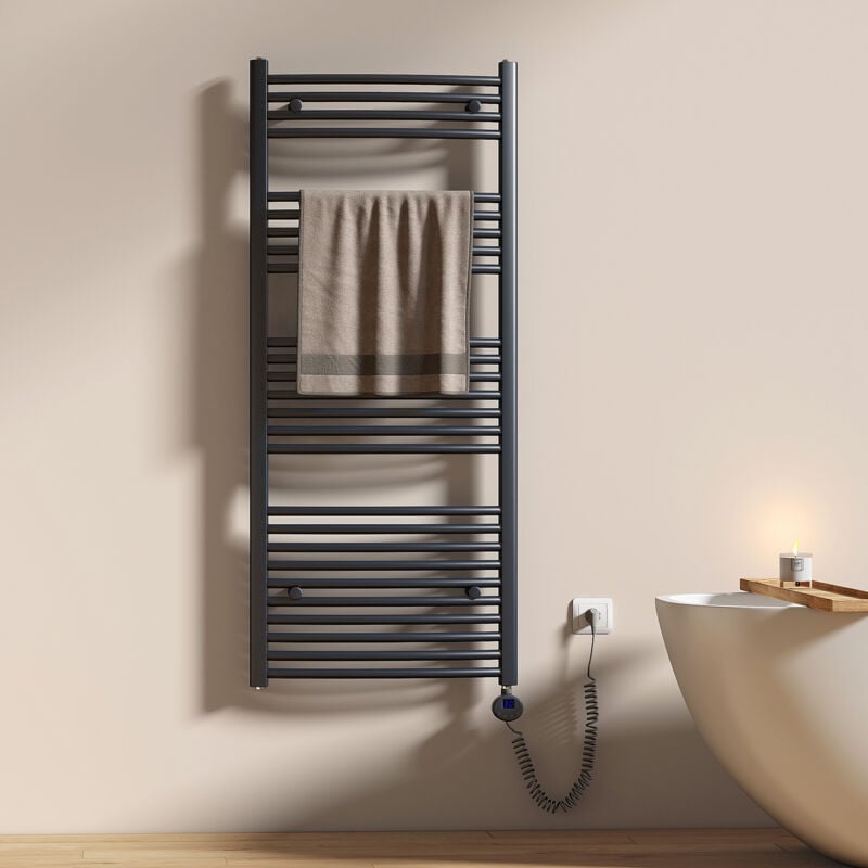Sèche-Serviettes électrique, Porte-serviettes chauffant électrique, 500W, Anthracite 140x60cm - Emke