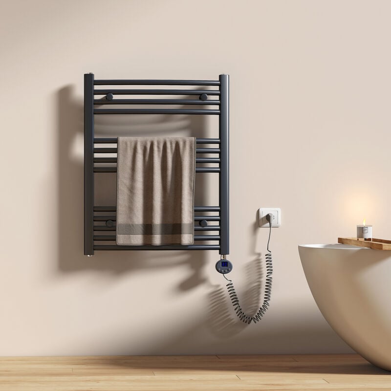 Sèche-Serviettes électrique, Porte-serviettes chauffant électrique, 300W, Anthracite 75x60cm - Emke