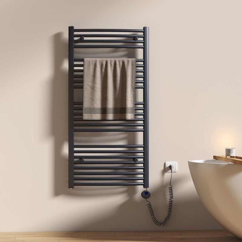 Sèche-Serviettes électrique, Porte-serviettes chauffant électrique, 600W, Anthracite 120x60cm - Emke