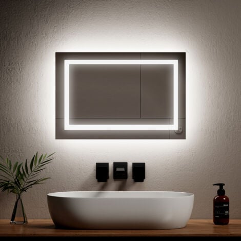 EMKE Specchi luminosi per bagno con Interruttore meccanico, Antiappannamento, Verticale e Orizzontale, Luce Fredda/Calda  60x40 cm