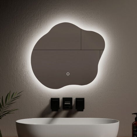 EMKE Specchi luminosi per bagno Retroilluminato a LED, Specchio dal Design Irregolare, Interruttore Touch Antiappannamento 3 Colori Dimmerabile - 50 x 45 cm