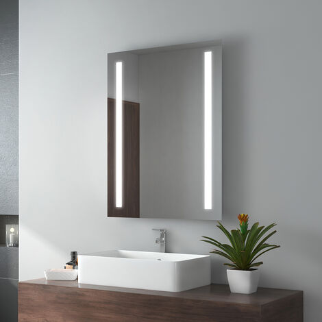 EMKE Specchio Bagno con Luce 60 x 80 cm, Specchio Bagno LED Luce Bianca Fredda 6500K
