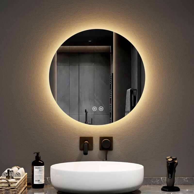 Specchio da bagno rotondo a led con interruttori touch retroilluminati senza cornice - diametro 50 cm Luce bianca fredda/calda/neutra - Emke