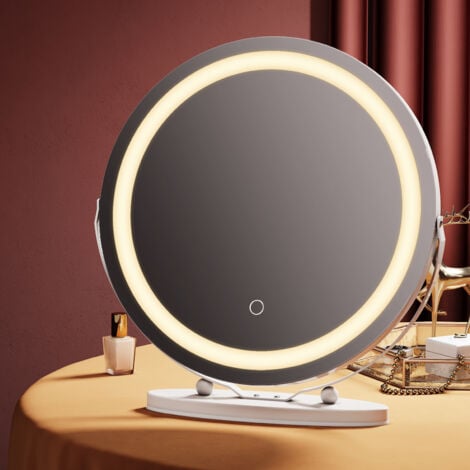 EMKE Specchio per trucco illuminato 50 cm Specchio Hollywood Touch 3 colori chiari dimmerabile ruotabile a 360° Bianco