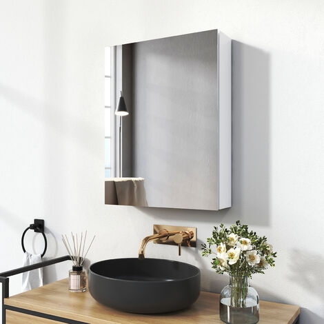 EMKE Spiegelschränke 50x65cm Spiegelschrank Badschrank mit Doppelseitiger Spiegel (Weiß)