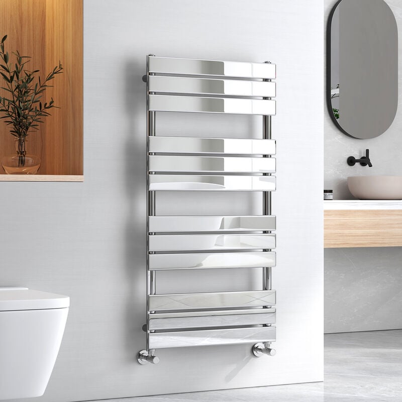 Chrome Flat Panel Heated Towel Rail Bathroom Ladder Radiator Warmer Central Heating Towel Rails 1200 x 600 mm - Emke