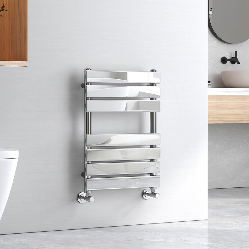 Chrome Flat Panel Heated Towel Rail Bathroom Ladder Radiator Warmer Central Heating Towel Rails 650 x 450 mm - Emke