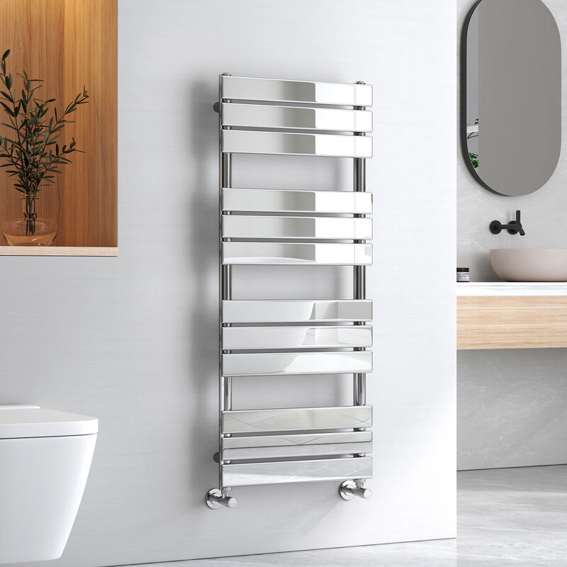 Chrome Flat Panel Heated Towel Rail Bathroom Ladder Radiator Warmer Central Heating Towel Rails 1200 x 500 mm - Emke