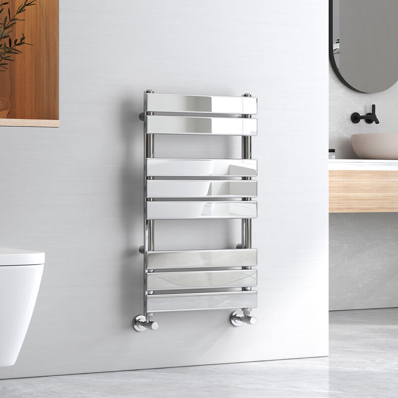 Chrome Flat Panel Heated Towel Rail Bathroom Ladder Radiator Warmer Central Heating Towel Rails 800 x 450 mm - Emke