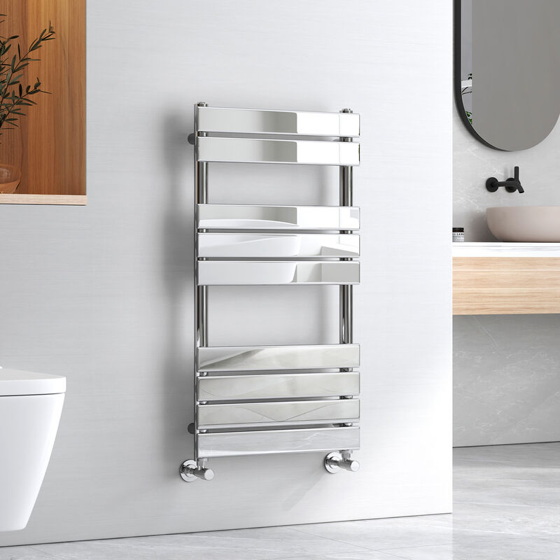 Chrome Flat Panel Heated Towel Rail Bathroom Ladder Radiator Warmer Central Heating Towel Rails 950 x 500 mm - Emke