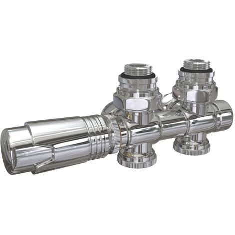 EMKE Válvula de radiador, válvula angular, válvula termostática, kit multibloque con controlador de temperatura (cromada)