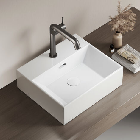 EMKE Waschbecken Aufsatzwaschbecken Hängewaschbecken für Badezimmer Gäste WC 41.5 x 36 x 13 cm Bad Wandwaschbecken Waschtisch Weiß