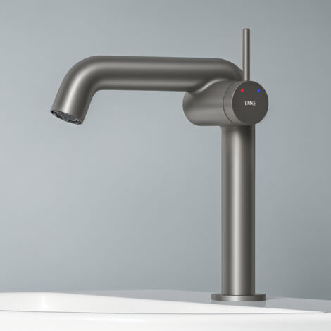 EMKE Wasserhahn Bad 222 x 200 x 76 mm Anthrazit Matt Badarmatur mit Luftsprudler Waschtischarmatur Mischbatterie Waschbecken-Armatur
