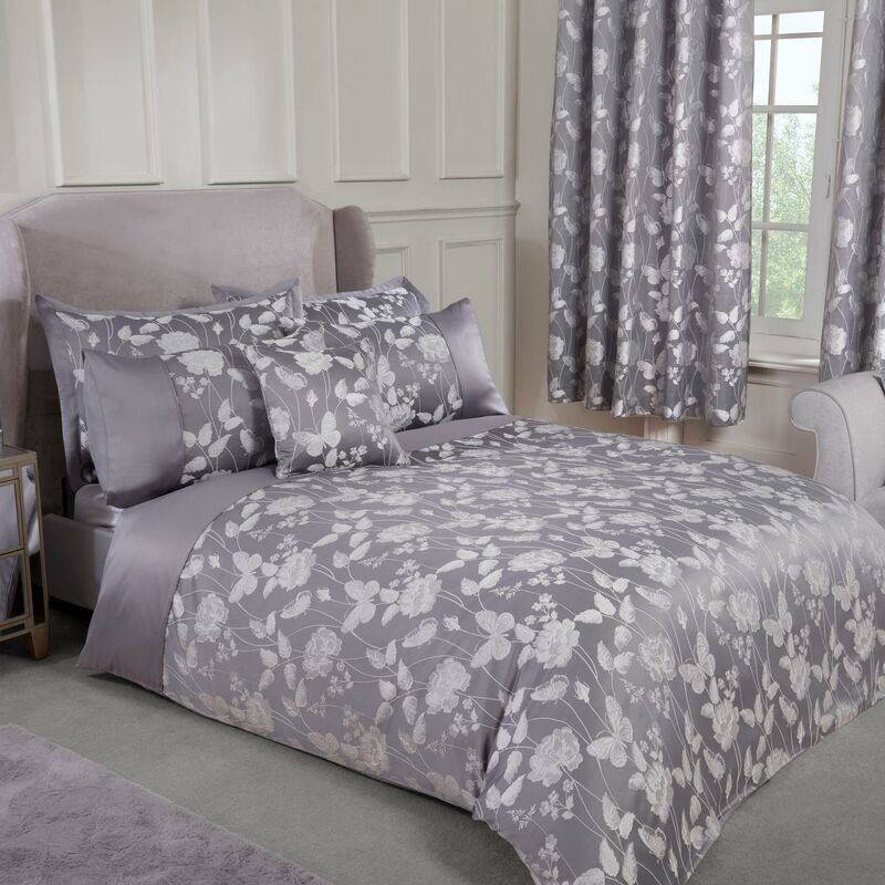 S.green - Emma Barclay Butterfly Meadow Duvet Double Bed Silver, 100% Polyester