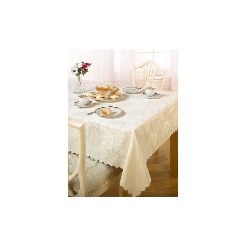 S.green - Emma Barclay Damask Rose Tablecloth, Cream, 60 x 84 Inch