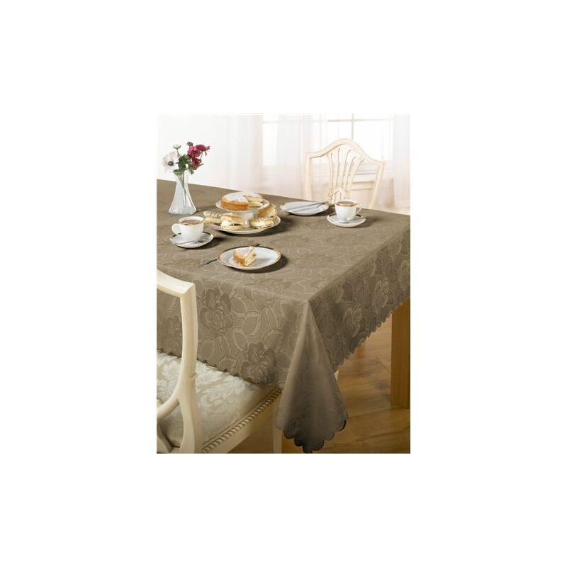 Emma Barclay Damask Rose Tablecloth, Latte, 50 x 70 Inch