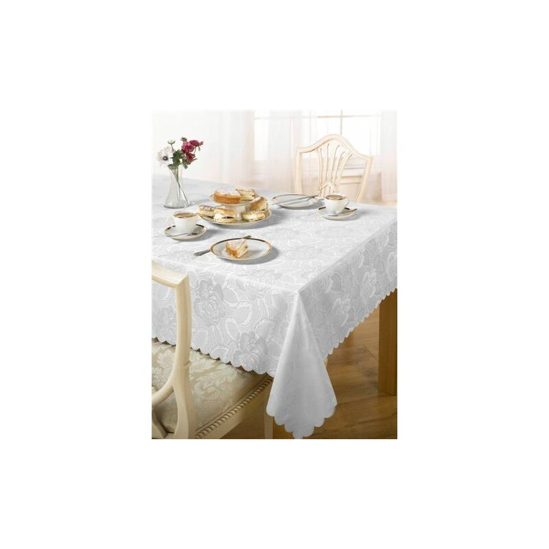 S.green - Emma Barclay Damask Rose Tablecloth, White, 60 x 84 Inch