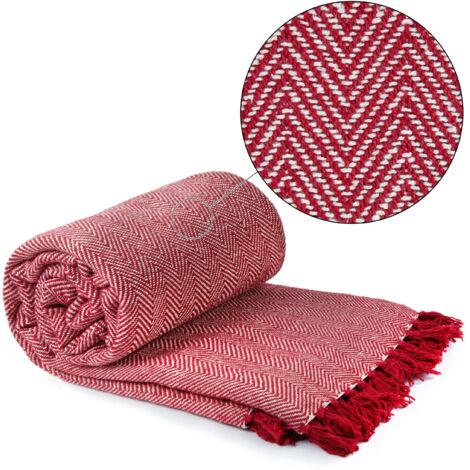 Emma Barclay Herringbone - Coperta in cotone riciclato con motivo a spina di pesce, per sedia, divano, letto, 50 x 60 (127 x 152 cm)