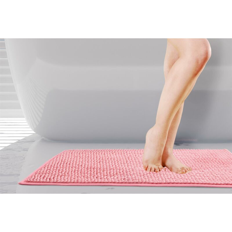 Noodle Bath Mat Dusky Pink 40x60cm Non-Slip Chenille Mat - Pink - Emma Barclay