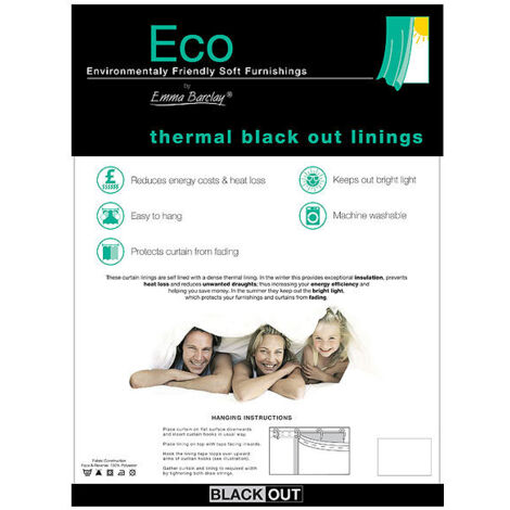 Emma Barclay Thermal Blackout Curtain Lining, White, 66 x 54 Inch, Pair
