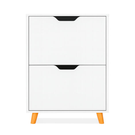 Emma - Meuble à Chaussures Gain de Place 2 Portes 55x82x25 cm 12 Paires en Bois Blanc