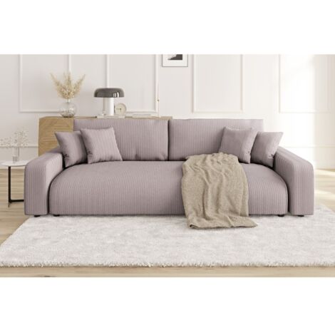 Emma - Sofa mit Schlaffunktion und Bettkasten in Puderrosa Cord-Stoff schöner Sitzkomfort