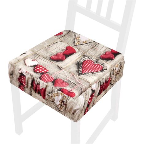 Emmevi Mv S.P.A. – Galette de chaise en coton déhoussable 40x40cm – Épaisseur 5cm – Lavable en machine à 30°C – Housse shabby chic cœurs