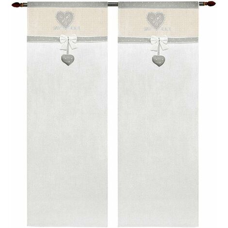 Emmevi Mv S.P.A. – Rideau de porte 2 pcs tissu semi-transparent petit coeur gris – Dimensions 60x150 cm – Mélange coton/lin – Lavable en machine