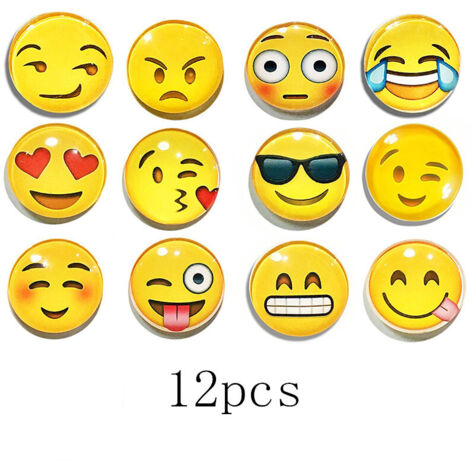 Emoji-Magnet, 3 cm, 12 Stück. 3D-Kühlschrankmagnet aus Glas mit Gesicht.