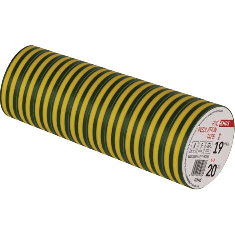 EMOS 10 nastri isolanti in PVC giallo/verde 19 mm x 20 m Spessore 0,13 mm Alta resistenza alla tensione e gamma di temperatura di applicazione Resistente ai raggi UV Impermeabile senza tessuto