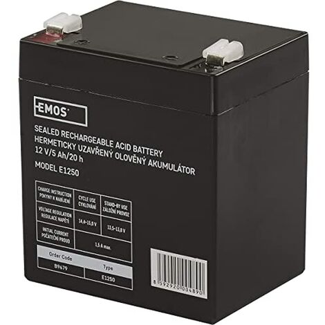 Emos Accumulatore piombo senza manutenzione 12 V, 5 Ah Faston 6,3 mm, 1 pezzo, b9679