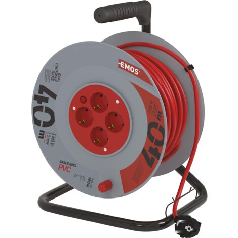 EMOS - Avvolgicavo 40 m - 4 prese Schuko - 230 V, 16 A, 3680 W - Isolamento in PVC di alta qualità - H05VV-F3G 1,5 mm2 - Protezione contro il surriscaldamento - IP20 per interni