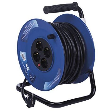 EMOS - Avvolgicavo da 25 m con prolunga rinforzata - 4 prese Schuko - 230 V, 16 A, 3680 W - Isolamento in PVC - H05VV-F3G 2,5 mm2 - Protezione contro il surriscaldamento - IP20 per interni