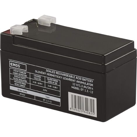 EMOS - Batteria al piombo senza manutenzione - 12V 1,3Ah - Batteria AGM - Connettore Faston 4,7mm - Per sistemi di allarme, tecnologia antincendio, dispositivi UPS - 97x45x53 mm