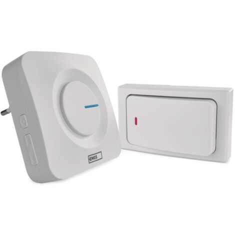 EMOS batterielose Funkklingel, Türklingel Set, 36 Melodien, 180m Reichweite, 4 Lautstärken bis 90 dB, Klingeltaster ohne Batterien , P5729