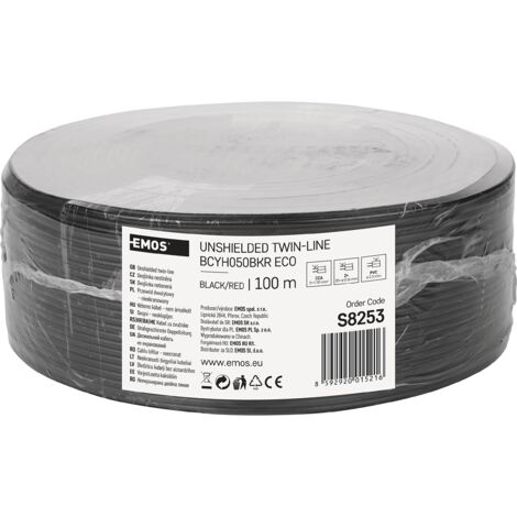 EMOS Cavo in rame 2 x 0,5 mm2, 100 m, cavo a doppio filo in CCA a bassa tensione, nero con marcatura di polarità
