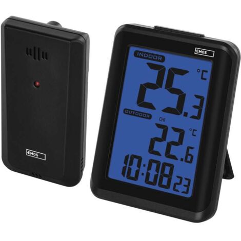 EMOS Digitales Thermometer mit drahtlosem Außensensor, Innen- und Außenthermometer und Hygrometer, Hintergrundbeleuchtung, E8636