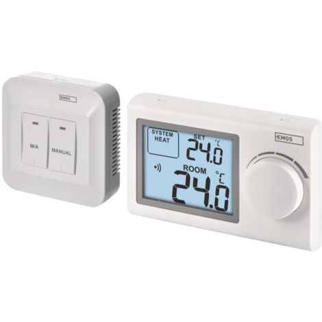 EMOS drahtloser Raumthermostat, manueller Thermostat für Heizung und Kühlung, mit Stellrad, Sender + Empfänger Set, 100 m Reichweite, P5614