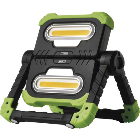 EMOS LED Pieghevole, Luce da Lavoro Girevole a 360° con Supporto, Super Luminoso 2000 lm Faro Portatile a Batteria per l’edilizia, Ricaricabile USB 8000 mAh, Portata 70 m, Verde/Nero
