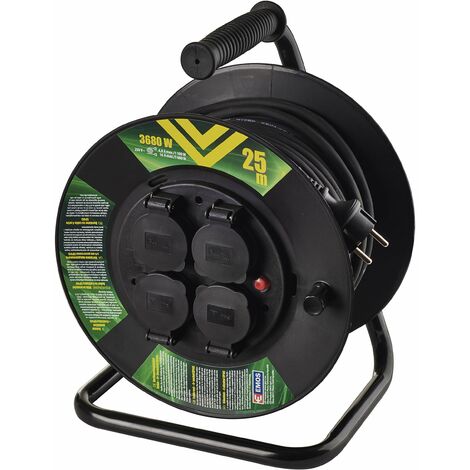 Emos P08225 Avvolgicavo Professionale prolunga della società Protezione IP44, m di Cavo con 4 Prese Schuko, 1,5 mm2 di Gomma, per Uso Esterno, Rosso, 25 metri