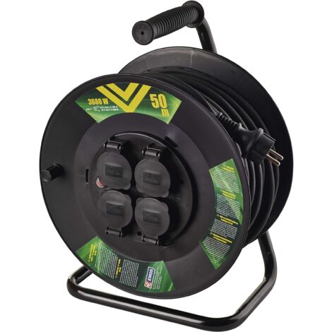 Emos P08250 Avvolgicavo Professionale prolunga della società Protezioni IP44, m di Cavo con 4 Prese Schuko, 1,5 mm2 di Gomma, per Uso Esterno, Rosso, 50 metri
